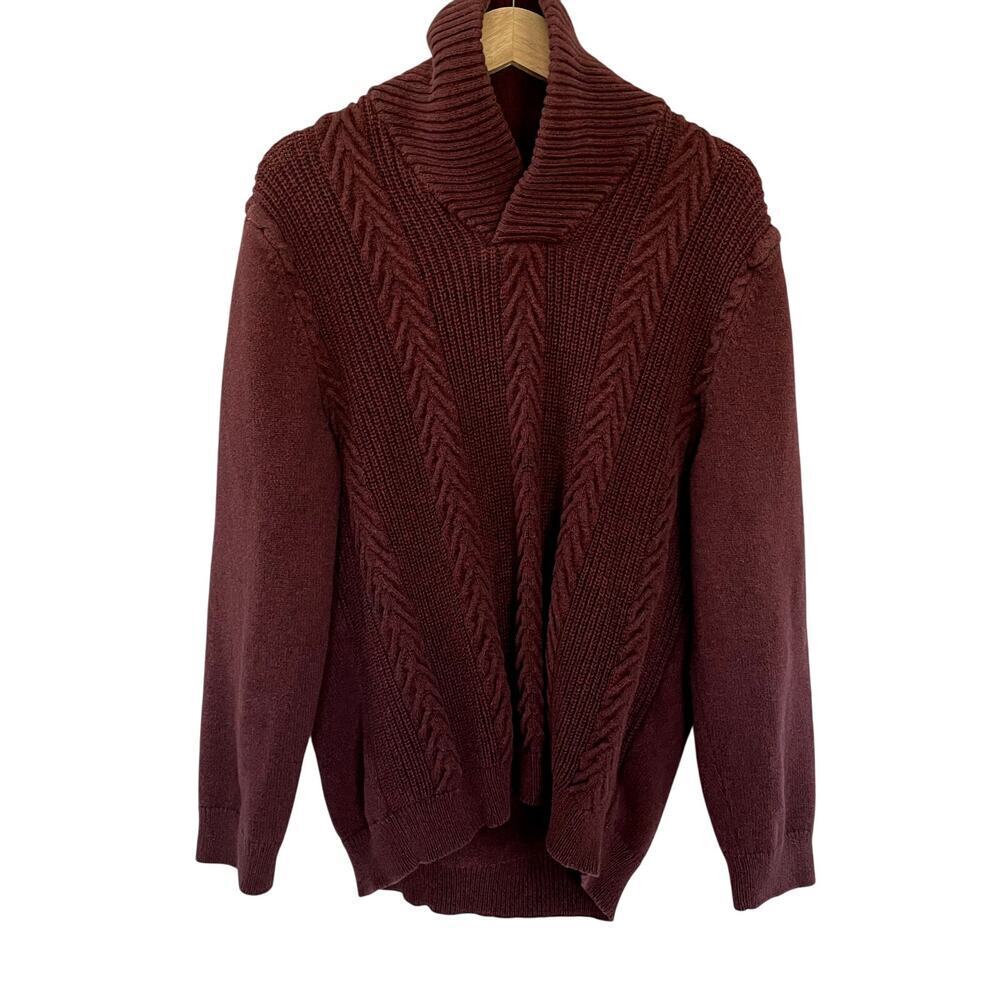 Tasso Elba men's size XL cotton maroon burgundy sweater cable knit warm
